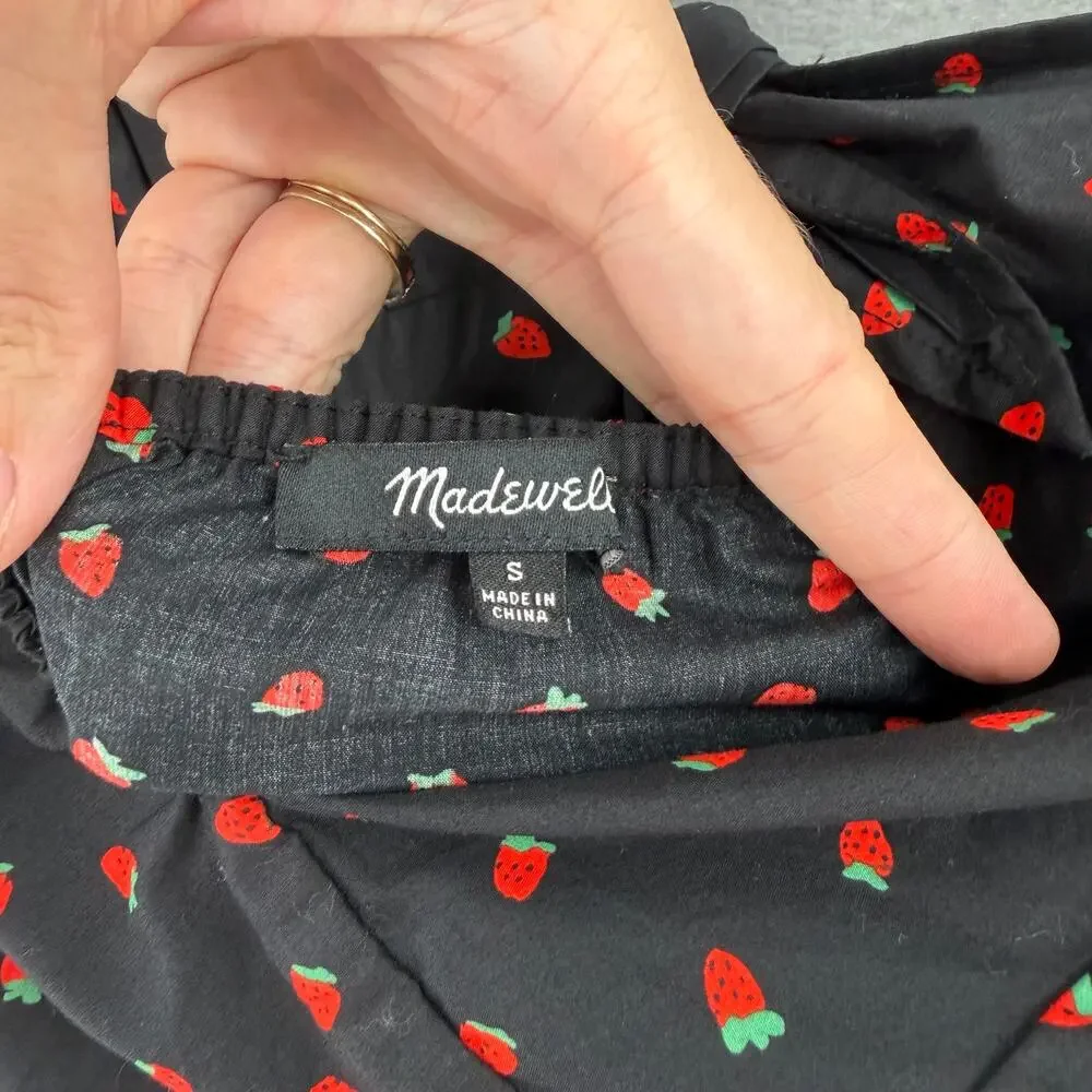 Madewell Black Strawberry 100% Cotton Tie Back Cut Out Garden Girl Blouse Top